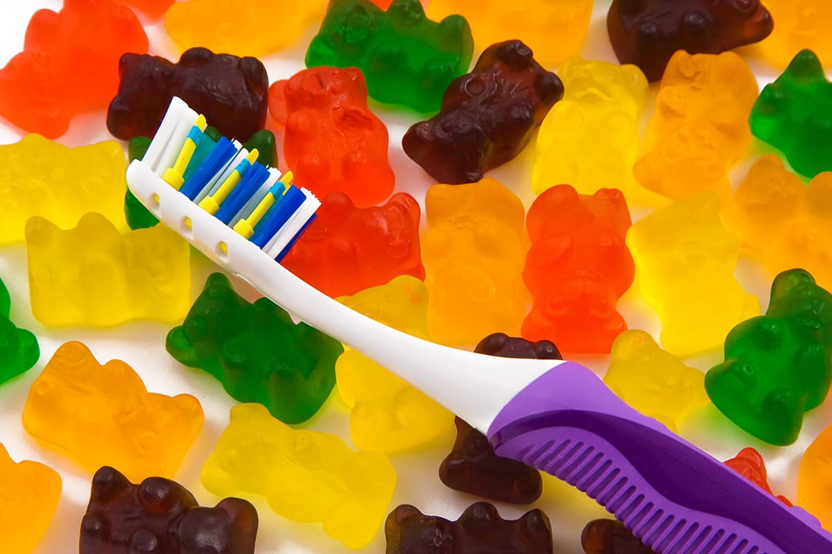 halloween toothbrush and gummy bears for halloween